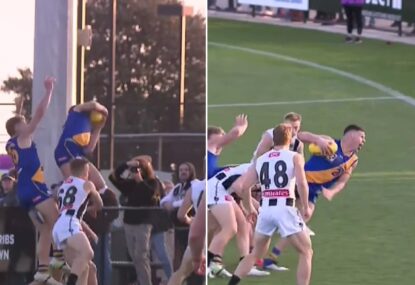 Williamstown star goes full local footy, starts celebrating speccy in mid-air!