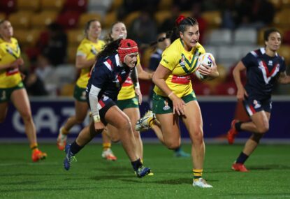 French fried: Jillaroos cruise to cricket score but just miss out on century in record rout