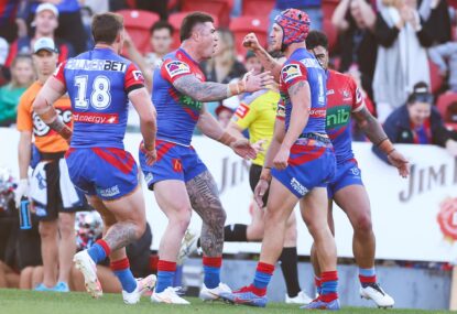 Shoulder injury a downer after perfect Ponga delivers eighth win on the trot to lift Knights past Sharks into fifth spot
