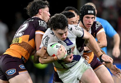 ANALYSIS: Broncos minor premiership stalls as Storm streak hits 14 in a row - with rookie Fa'alogo stealing the show