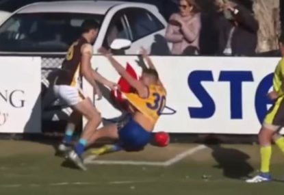 Rare Aussie Rules send off after player slams opponent into boundary fence