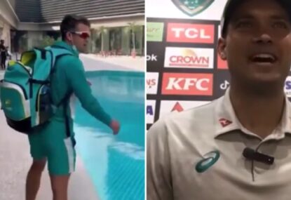 Alex Carey's hilarious reaction to THAT viral pool video