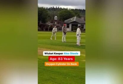 WATCH: Eighty Three year old wicketkeeper plays with oxygen mask