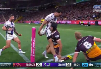 Brave Storm winger dishes out some afters to Bronco... realises it's Tom Flegler