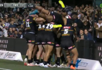 Panthers go absolutely nuts after Luke Sommerton gets his first NRL try