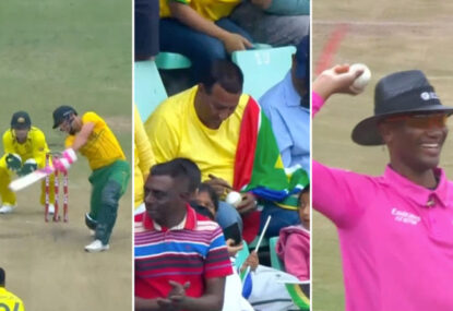 Hilarity as Protea tonks ball into the crowd... comes back with a fan's signature on it